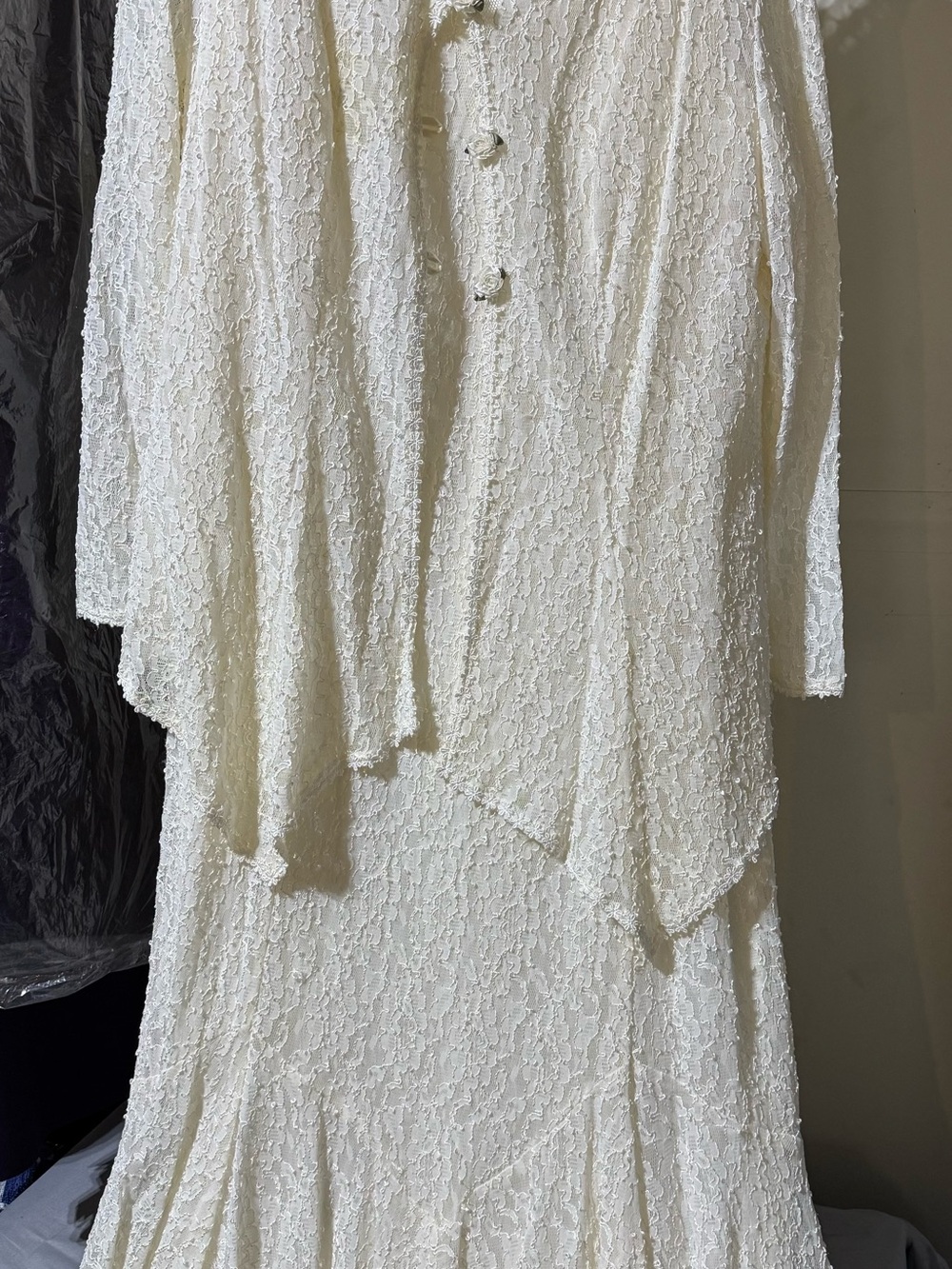 S.L. Fashions Ivory Lace 2 Piece Formal Dress & Jacket Size 16